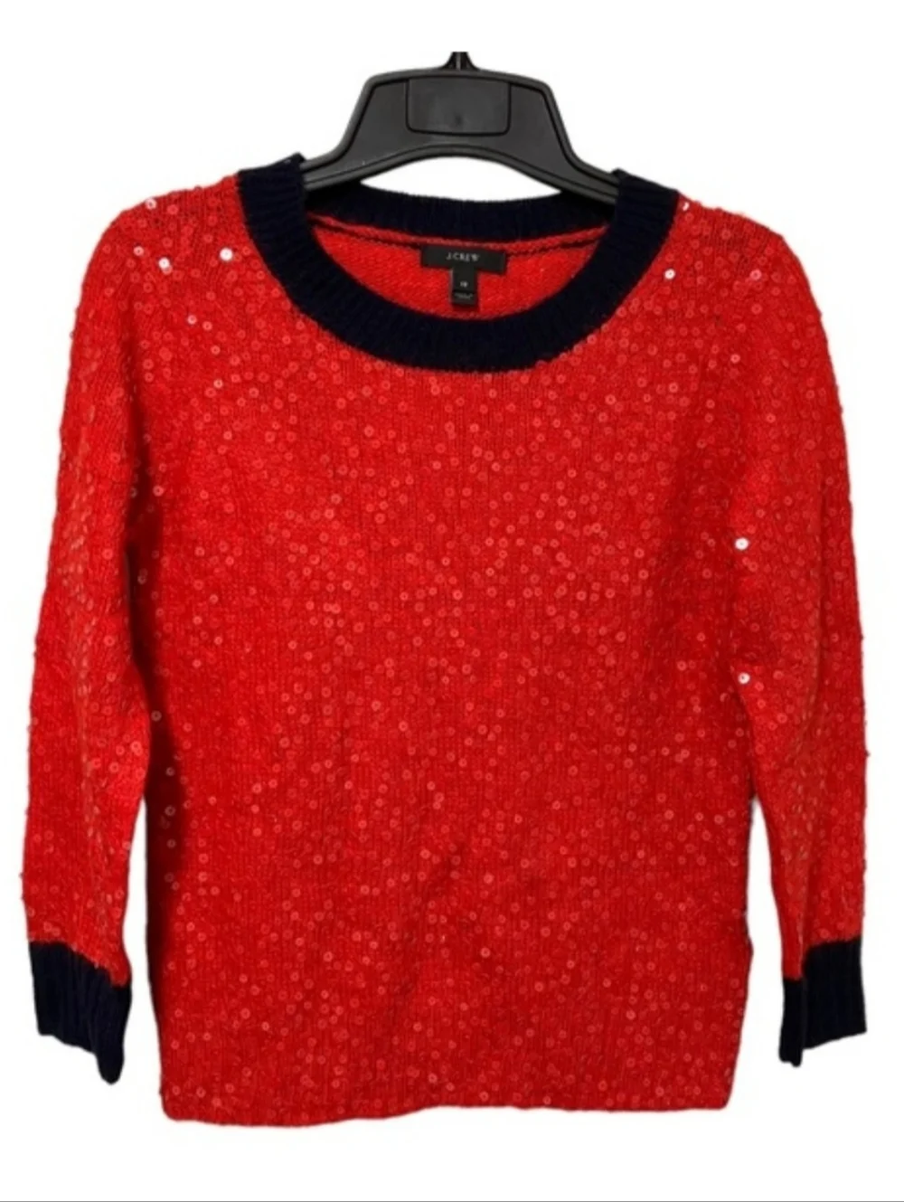 J CREW WOMEN'S RED SEQUIN MERINO WOOL SWEATER SIZE MEDIUM